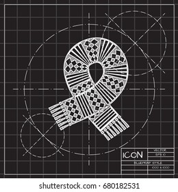 Vector christmas icon. New year illustration. blueprint Scarf on engineer and architect background 