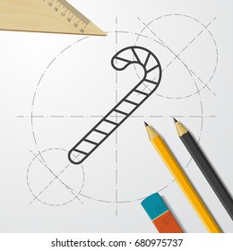 Vector christmas icon. New year illustration. blueprint Christmas candy on engineer and architect background 