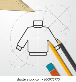Vector christmas icon. New year illustration. blueprint Pullover on engineer and architect background 