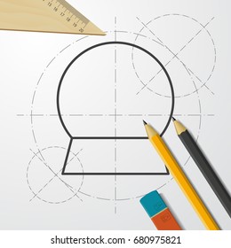 Vector christmas icon. New year illustration. blueprint Snow globe on engineer and architect background 