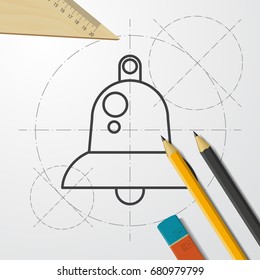 Vector christmas icon. New year illustration. blueprint Christmas bell on engineer and architect background 