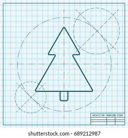 Vector christmas icon. New year illustration. 1 Christmas tree on engineer and architect background 