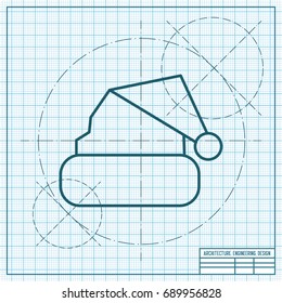 Vector christmas icon. New year illustration. blueprint Winter hat on engineer and architect background 