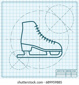 Vector christmas icon. New year illustration. blueprint Skates on engineer and architect background 