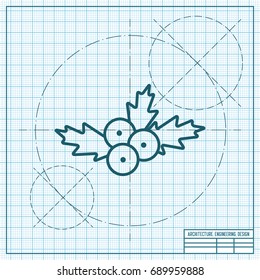 Vector christmas icon. New year illustration. blueprint Holly berry on engineer and architect background 