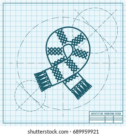 Vector christmas icon. New year illustration. blueprint Scarf on engineer and architect background 