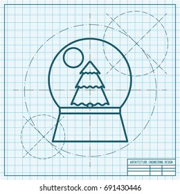 Vector christmas icon. New year illustration. blueprint Snow globe on engineer and architect background 