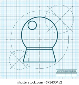 Vector christmas icon. New year illustration. blueprint Snow globe on engineer and architect background 