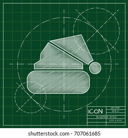 Vector christmas icon. New year illustration. blueprint Winter hat on engineer and architect background  