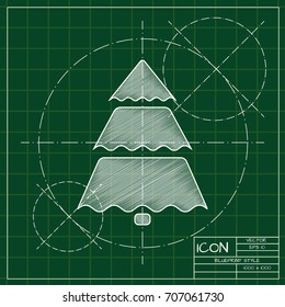 Vector christmas icon. New year illustration. blueprint Christmas tree on engineer and architect background  