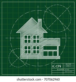 Vector christmas icon. New year illustration. blueprint House on engineer and architect background  