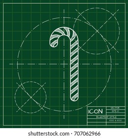 Vector christmas icon. New year illustration. blueprint Christmas candy on engineer and architect background  