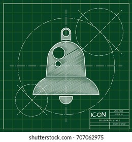 Vector christmas icon. New year illustration. blueprint Christmas bell on engineer and architect background  