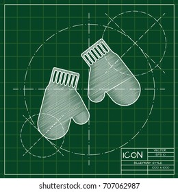 Vector christmas icon. New year illustration. blueprint Mittens on engineer and architect background  