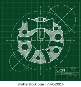 Vector christmas icon. New year illustration. blueprint Christmas wreath on engineer and architect background  