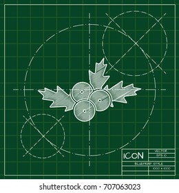 Vector christmas icon. New year illustration. blueprint Holly berry on engineer and architect background  