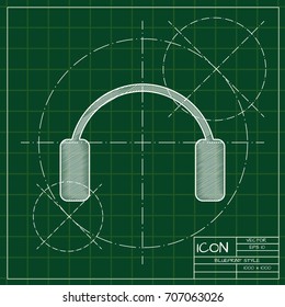 Vector christmas icon. New year illustration. blueprint Winter headphones on engineer and architect background  