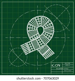 Vector christmas icon. New year illustration. blueprint Scarf on engineer and architect background  