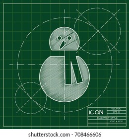 Vector christmas icon. New year illustration. blueprint Snowman on engineer and architect background  