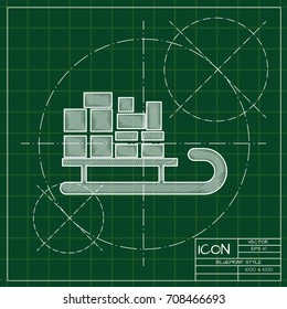 Vector christmas icon. New year illustration. blueprint Sleigh on engineer and architect background  