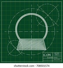 Vector christmas icon. New year illustration. blueprint Snow globe on engineer and architect background  