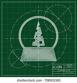 Vector christmas icon. New year illustration. blueprint Snow globe on engineer and architect background  