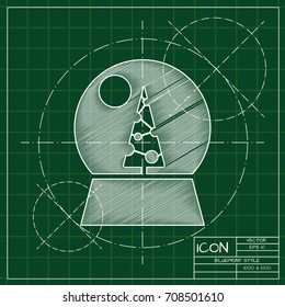 Vector christmas icon. New year illustration. blueprint Snow globe on engineer and architect background  