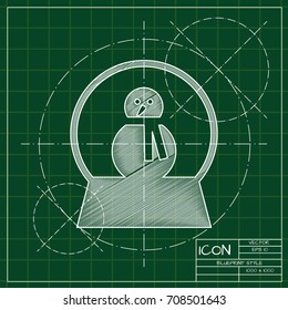 Vector christmas icon. New year illustration. blueprint Snow globe with snowman on engineer and architect background  