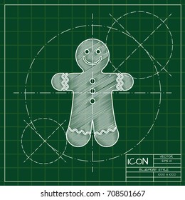 Vector christmas icon. New year illustration. blueprint Gingerbread Cookie on engineer and architect background  