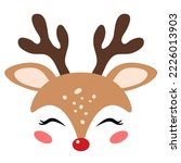 vector christmas icon of red nosed reindeer, rudolph symbol face isolated on white background. abstract funny deer character with red nose, symbol for merry christmas and new year holiday illustration