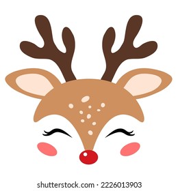 vector christmas icon red nosed reindeer  rudolph symbol face isolated white background  abstract funny deer character and red nose  symbol for merry christmas   new year holiday illustration