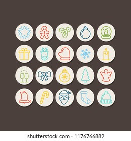 Vector christmas icon set. Holiday lines icon. Happy new year