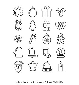 Vector christmas icon set. Holiday lines icon. Happy new year