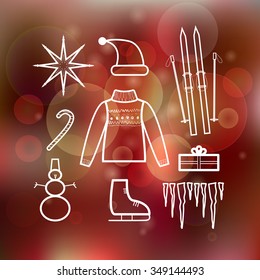 vector christmas  icon set on  red blurred background