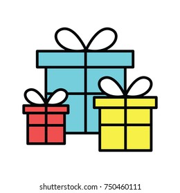 Vector Christmas icon. Website header vector template with gift boxes. Cute illustration of gift box present, greeting, surprise. Modern sign for websites, web design, mobile app, info-graphics