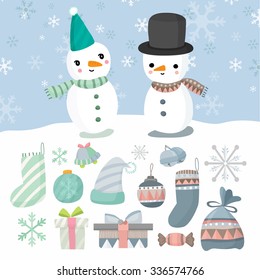 Vector Christmas icons, Merry Christmas things and background