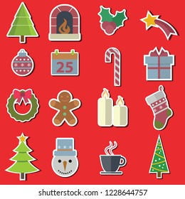 Vector Christmas icons and objects on background.