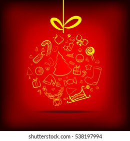 Vector : Christmas icons on red background