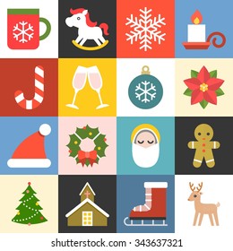 Vector Christmas Icons Set 2, Flat Design