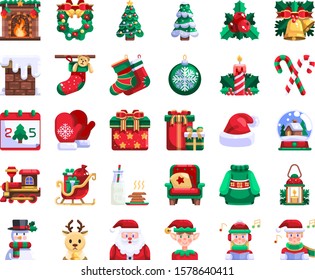 vector christmas icons set, celebration xmas holiday icons, winter icons