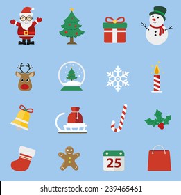 Vector Christmas icons set on blue background