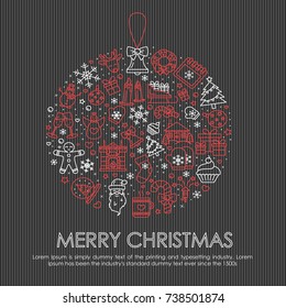 Vector Christmas icons set. Winter holidays - fireplace, snowman, christmas tree gift, santa claus, fireworks, angel. Modern signs, line icons set for websites, web design, mobile app, info-graphics