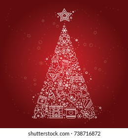 Vector Christmas icons set. Winter holidays - fireplace, snowman, christmas tree gift, santa claus, fireworks, angel. Modern signs, line icons set for websites, web design, mobile app, info-graphics