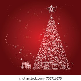 Vector Christmas icons set. Winter holidays - fireplace, snowman, christmas tree gift, santa claus, fireworks, angel. Modern signs, line icons set for websites, web design, mobile app, info-graphics