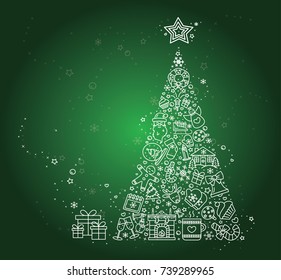 Vector Christmas icons set. Winter holidays - fireplace, snowman, christmas tree gift, santa claus, fireworks, angel. Modern signs, line icons set for websites, web design, mobile app, info-graphics