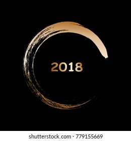 Vector Christmas illustration. 2018 in the gold circle
