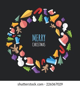 Vector Christmas illustration. Abstract Christmas mosaic with place for your text. Stylish flat-design xmas icons.