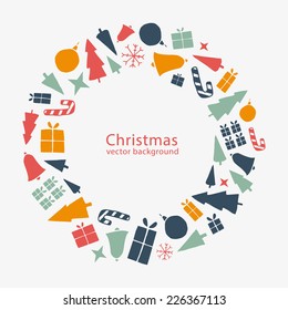 Vector Christmas illustration. Abstract Christmas mosaic with place for your text. Stylish flat-design xmas icons.