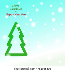 Vector Christmas illustration with abstract tree and snow and the words happy new year