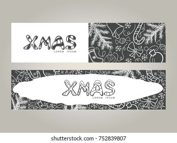 Vector christmas illustration banners with doodle elements.